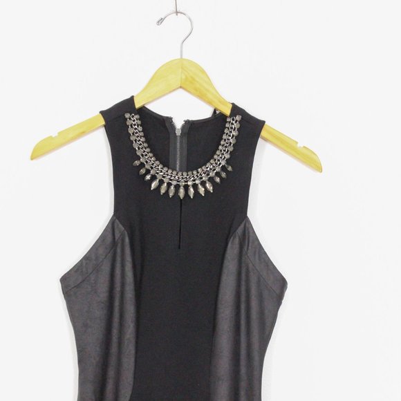 *Guess Women's Black Gray Jewel Neck Bodycon Mini Little Black Dress - Picture 5 of 9